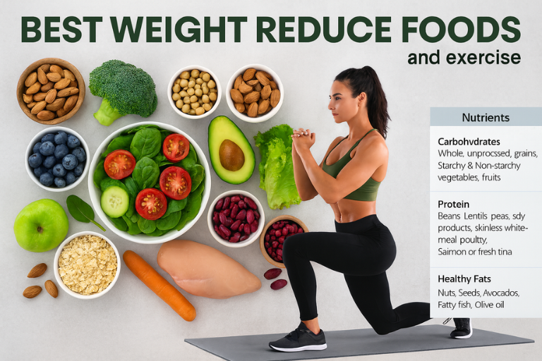 Best Weight Reduce Foods and exercise with food distribution details and nutrient table with examples..
